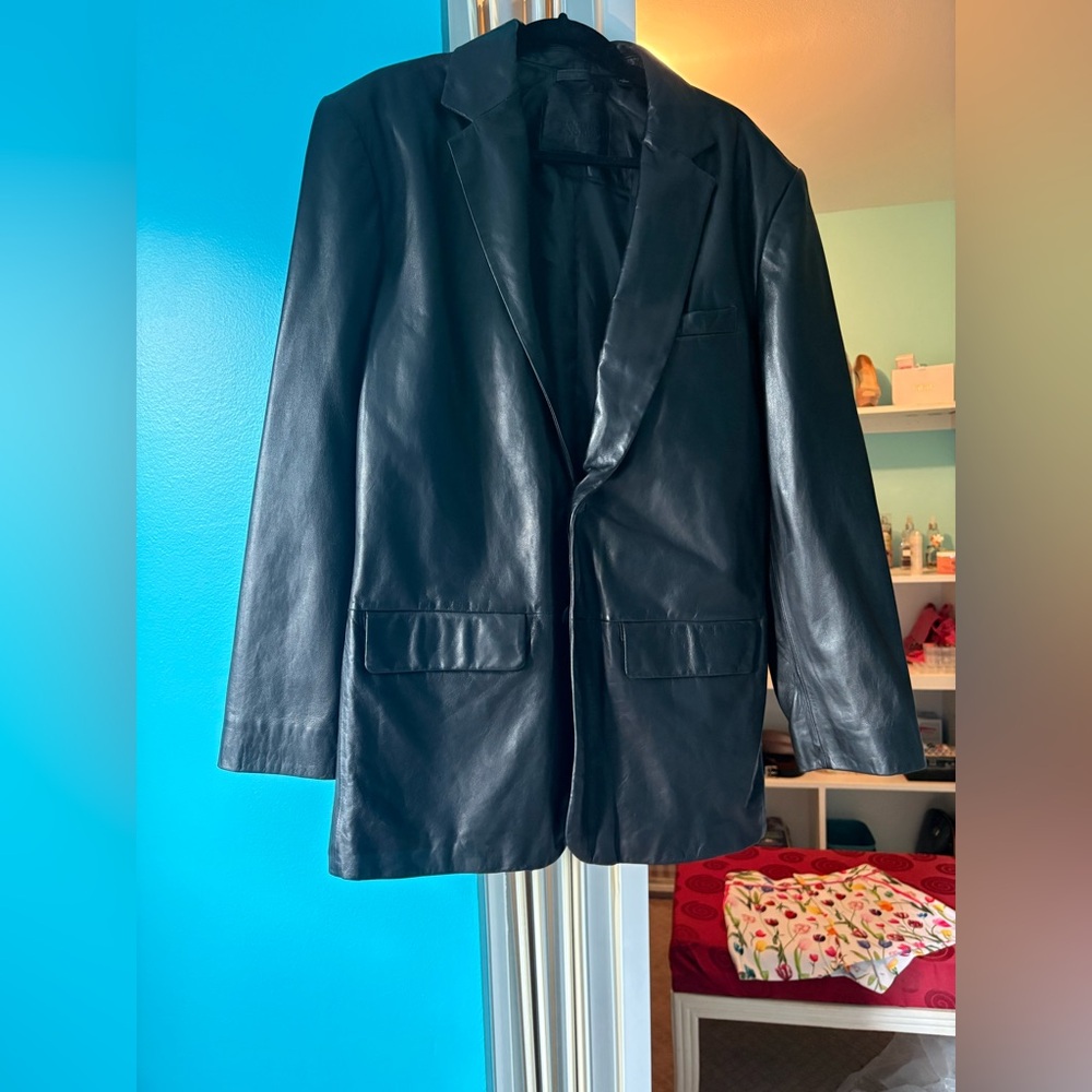 Black Leather Men's Blazer Jacket